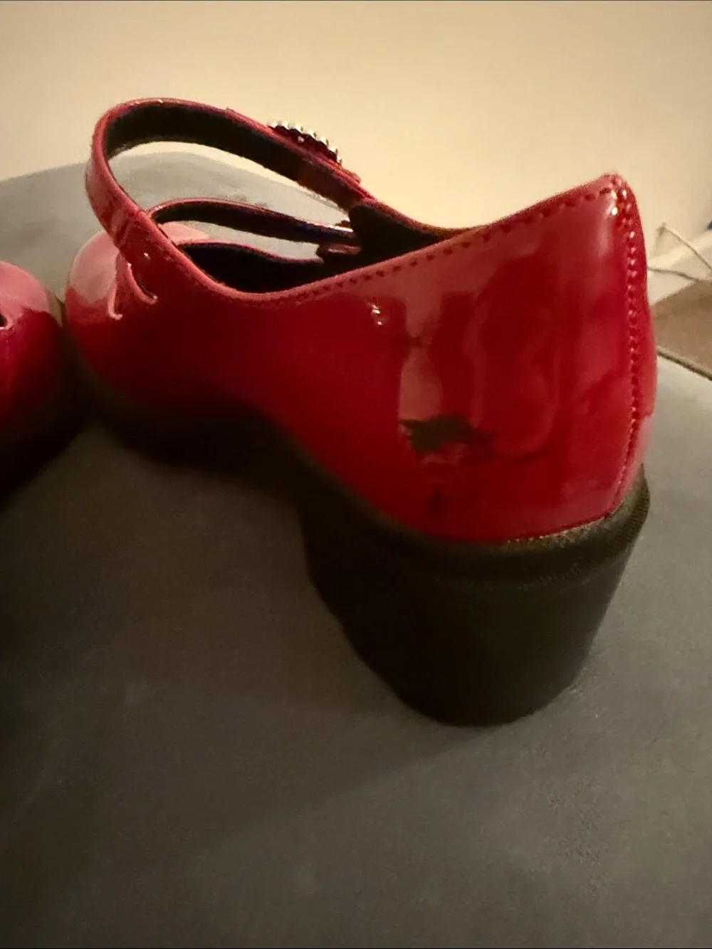 Dream Pairs Shiny Red Patent Mary Jane Shoes with Rhinestone Buckles